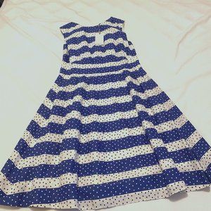 Blue and white striped polka dot sleeveless dress size M